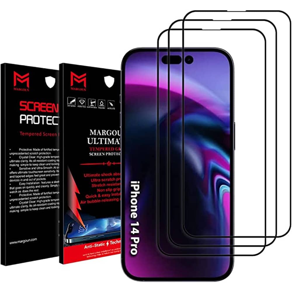 MARGOUN 3 Pack for iPhone 14 Pro Screen Protector Tempered Glass Black MARGOUN 3 Pack for iPhone 14 Pro Screen Protector Tempered Glass Black
