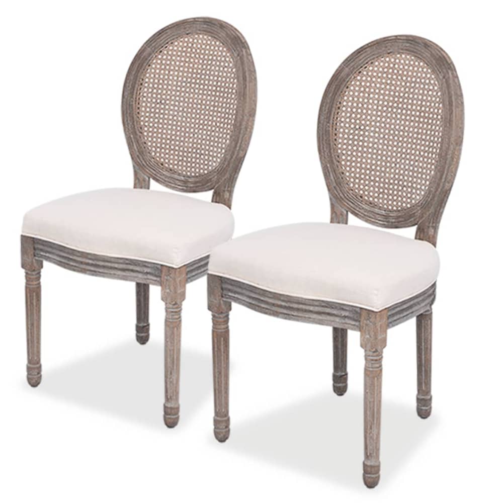 vidaXL Dining Chairs 2 pcs Linen and Rattan vidaXL Dining Chairs 2 pcs Linen and Rattan