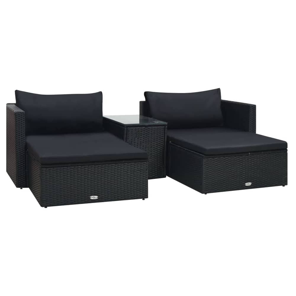 Vidaxl 5 Piece Garden Lounge Set With Cushions Poly Rattan Black Vidaxl 5 Piece Garden Lounge Set With Cushions Poly Rattan Black
