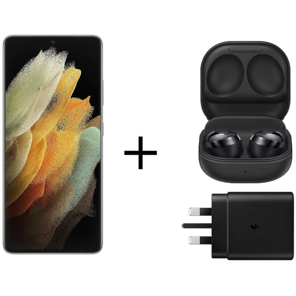 Samsung Galaxy S21 Ultra 256GB Silver 5G Smartphone + SM-R190NZ Buds Pro + Travel Adapter Samsung Galaxy S21 Ultra 256GB Silver 5G Smartphone + SM-R190NZ Buds Pro + Travel Adapter