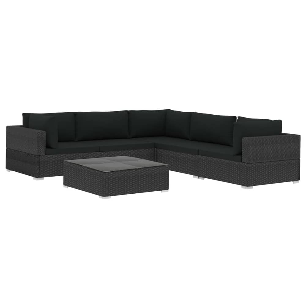 Vidaxl 6 Piece Garden Lounge Set With Cushions Poly Rattan Black Vidaxl 6 Piece Garden Lounge Set With Cushions Poly Rattan Black