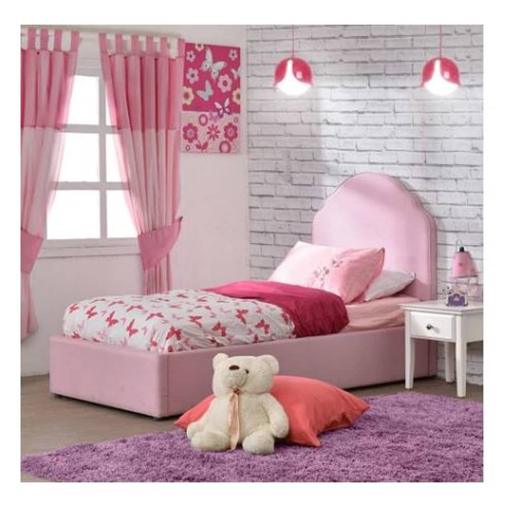 MooBoo Time For Sleep 120cm Upholstered Pink Single Bed With Premium Mattress