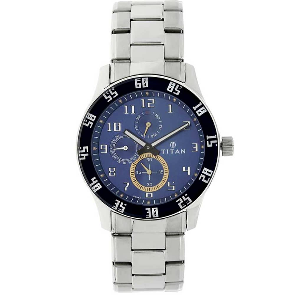 Titan, 1632SM03, Mens Watch Octane Collection Analog, Blue Dial Silver Stainless Band Titan, 1632SM03, Mens Watch Octane Collection Analog, Blue Dial Silver Stainless Band
