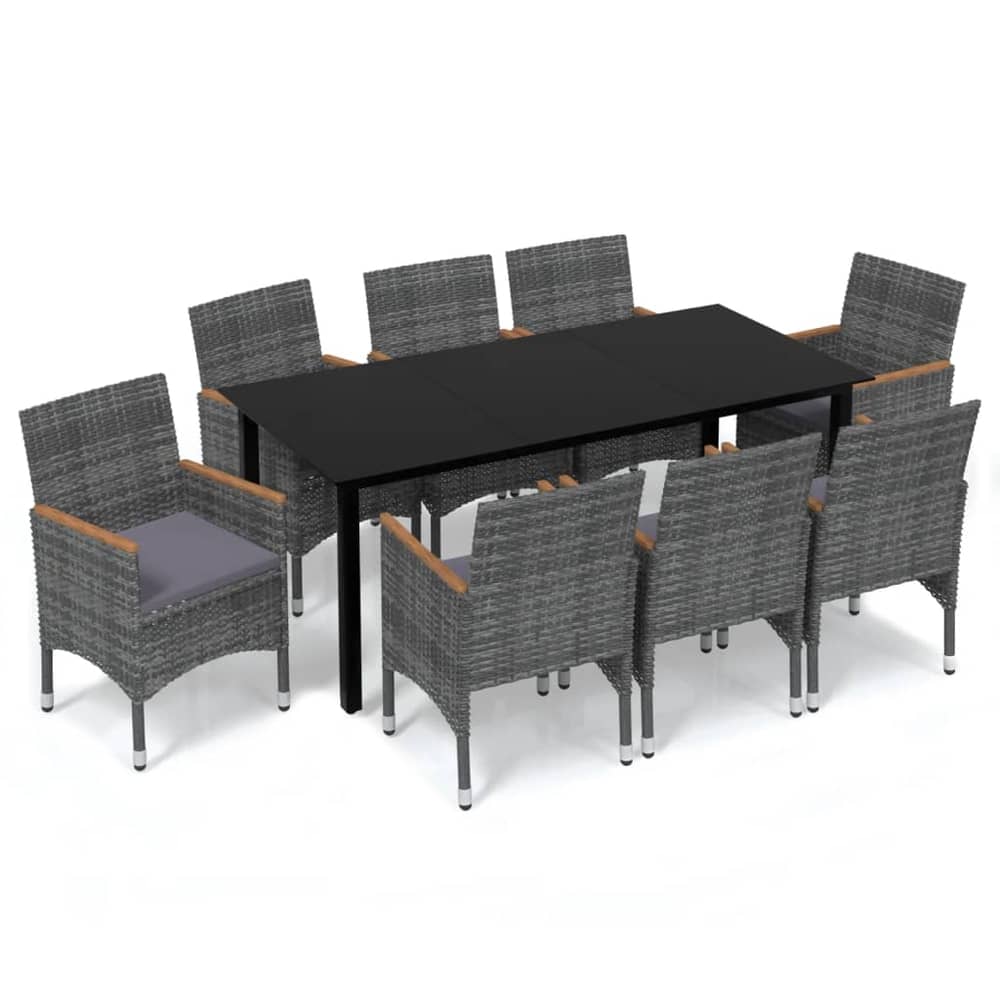 vidaXL 9 Piece Garden Dining Set with Cushions Poly Rattan Grey vidaXL 9 Piece Garden Dining Set with Cushions Poly Rattan Grey