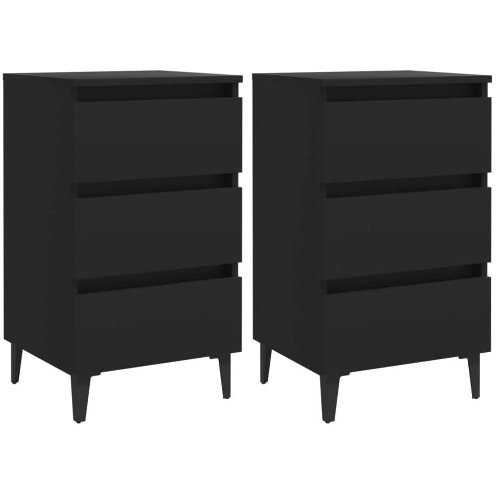 Vidaxl Bed Cabinet With Metal Legs 2 Pcs Black 40x35x69 Cm