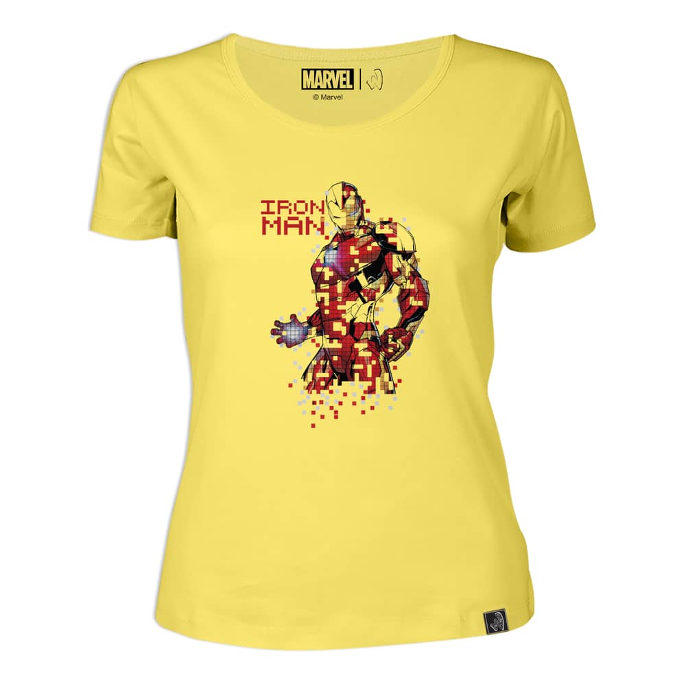 Marvel Iron Man Pixel Women's Round Neck T-Shirt Lemon Yellow Medium