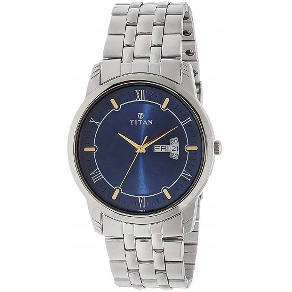 Titan, 1774SM01, Mens Watch Karishma Collection Analog, Blue Dial Silver Stainless Band Titan, 1774SM01, Mens Watch Karishma Collection Analog, Blue Dial Silver Stainless Band