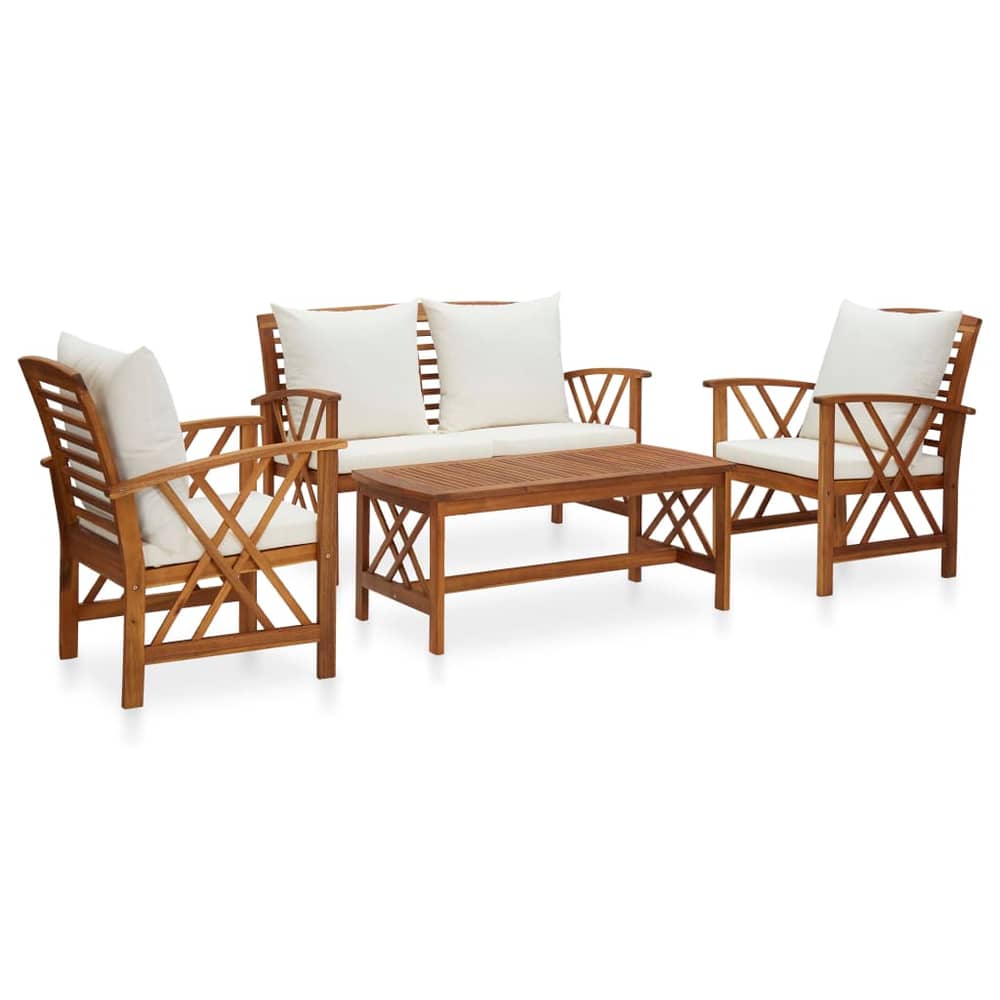 vidaXL 4 Piece Garden Lounge Set with Cushions Solid Acacia Wood vidaXL 4 Piece Garden Lounge Set with Cushions Solid Acacia Wood