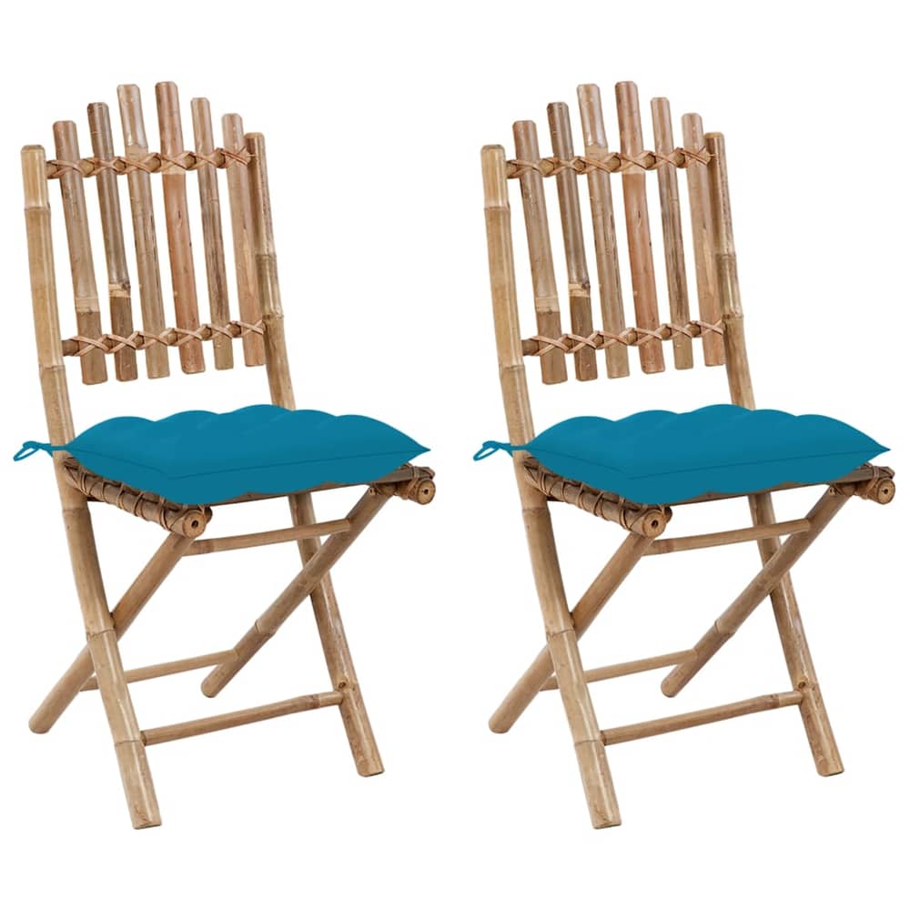 vidaXL Folding Garden Chairs 2 pcs with Cushions Bamboo vidaXL Folding Garden Chairs 2 pcs with Cushions Bamboo