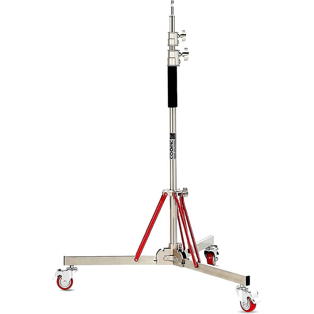 COOPIC Heavy Duty 100% Stainless Steel Adjustable Tripod Light Stand with Wheeled Casters Base Maximum Height 300cm for Studio Photography Stand, Soft box, Moonlight, Reflector etc COOPIC Heavy Duty 100% Stainless Steel Adjustable Tripod Light Stand with Wheeled Casters Base Maximum Height 300cm for Studio Photography Stand, Soft box, Moonlight, Reflector etc