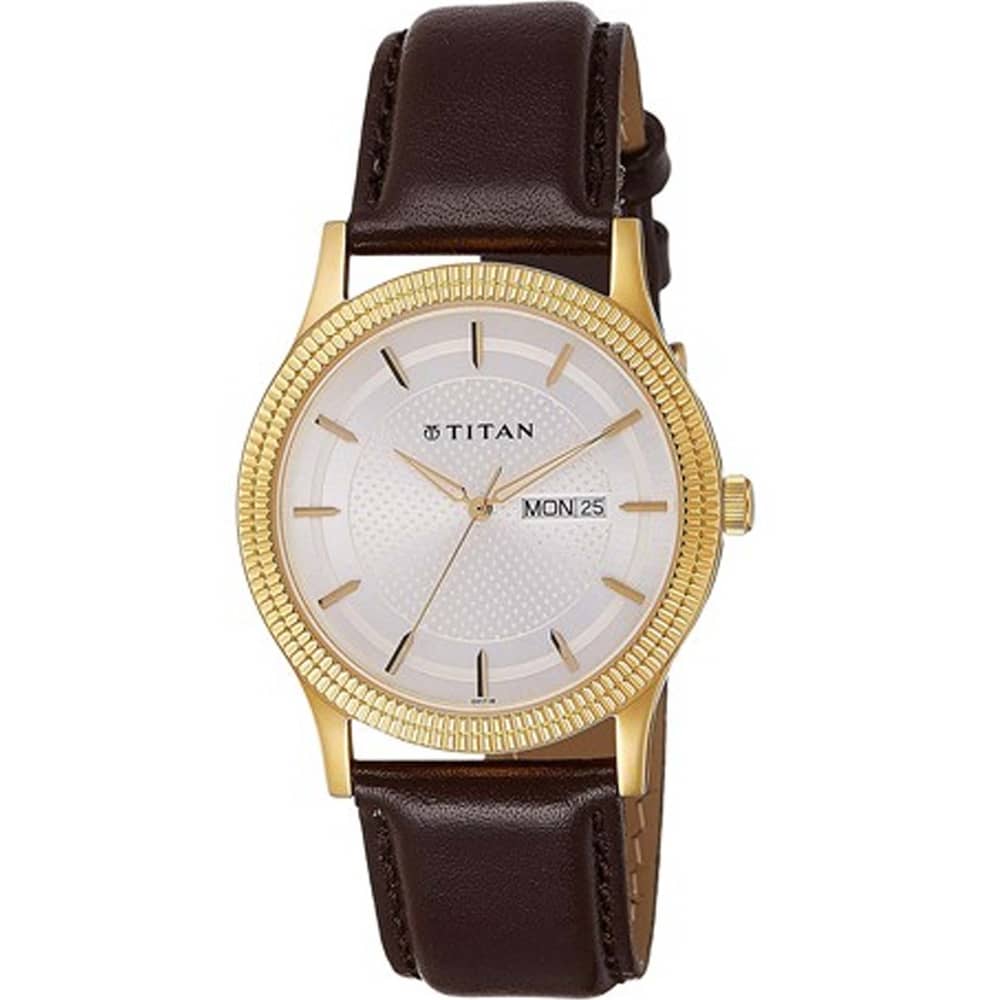 TITAN, 1650YL01, Mens Watch Analog, Champagne Dial Brown Leather Strap Watch