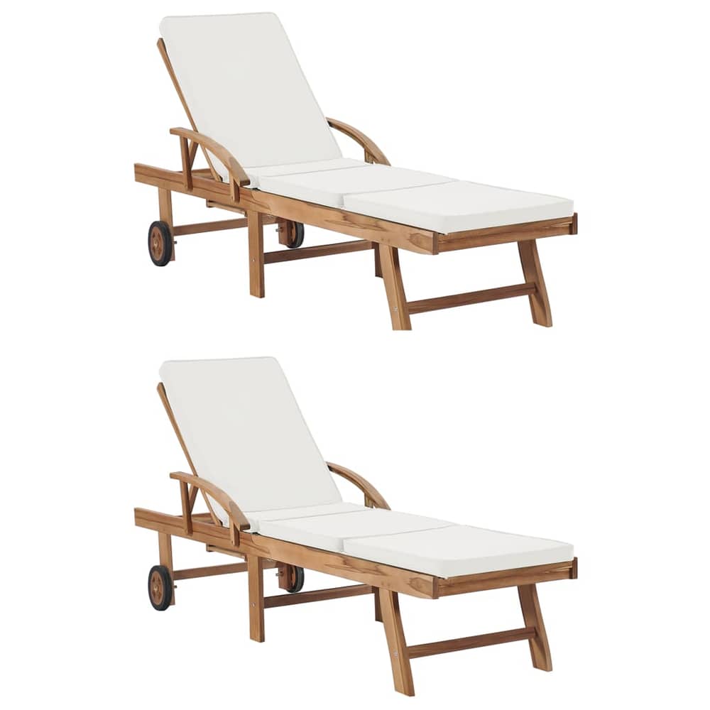 vidaXL Sun Loungers with Cushions 2 pcs Solid Teak Wood Cream vidaXL Sun Loungers with Cushions 2 pcs Solid Teak Wood Cream