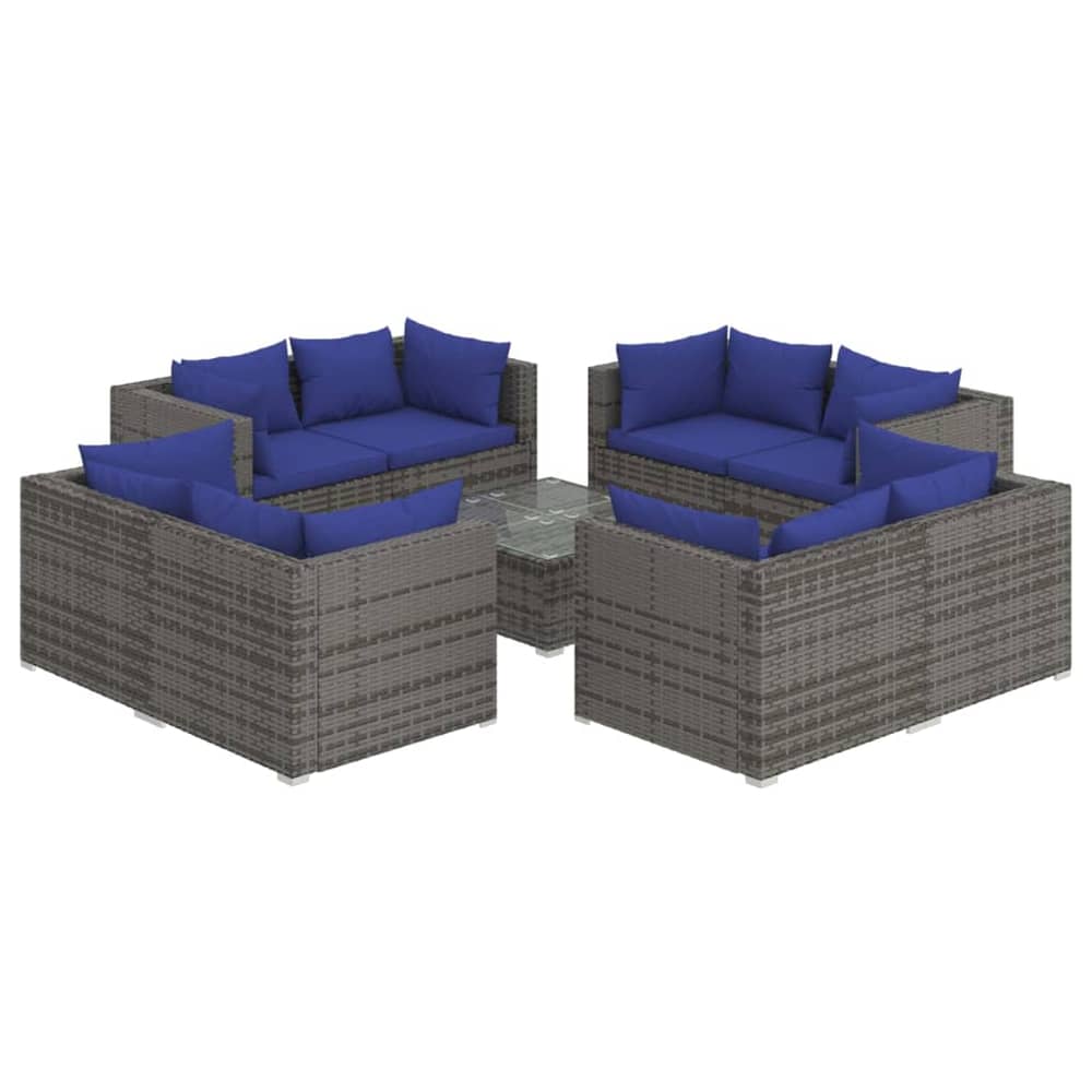 vidaXL 9 Piece Garden Lounge Set with Cushions Poly Rattan Grey vidaXL 9 Piece Garden Lounge Set with Cushions Poly Rattan Grey
