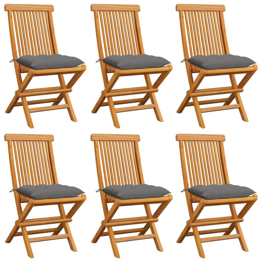 vidaXL Garden Chairs with Grey Cushions 6 pcs Solid Teak Wood
