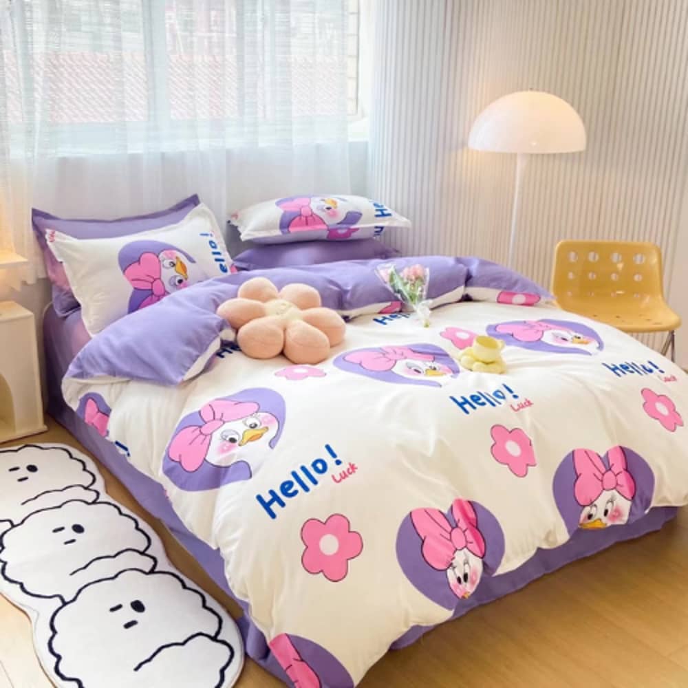 Luna Home Single Size 4 Pieces Bedding Set Without Filler, Cute Duck Design Luna Home Single Size 4 Pieces Bedding Set Without Filler, Cute Duck Design