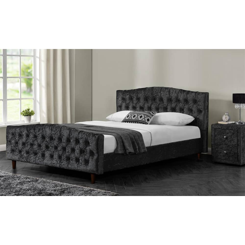 Chesterfield Linen or Velvet Bed Frame Queen Bed with Mattress Dark Grey