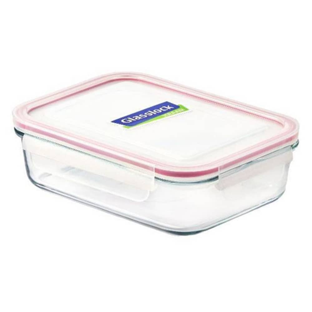 Glasslock Rectangular Glass Lunch Box Pink/Clear 430ml