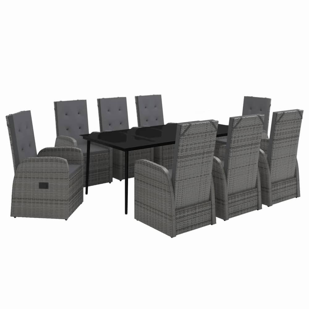 vidaXL 9 Piece Garden Dining Set with Cushions Grey vidaXL 9 Piece Garden Dining Set with Cushions Grey