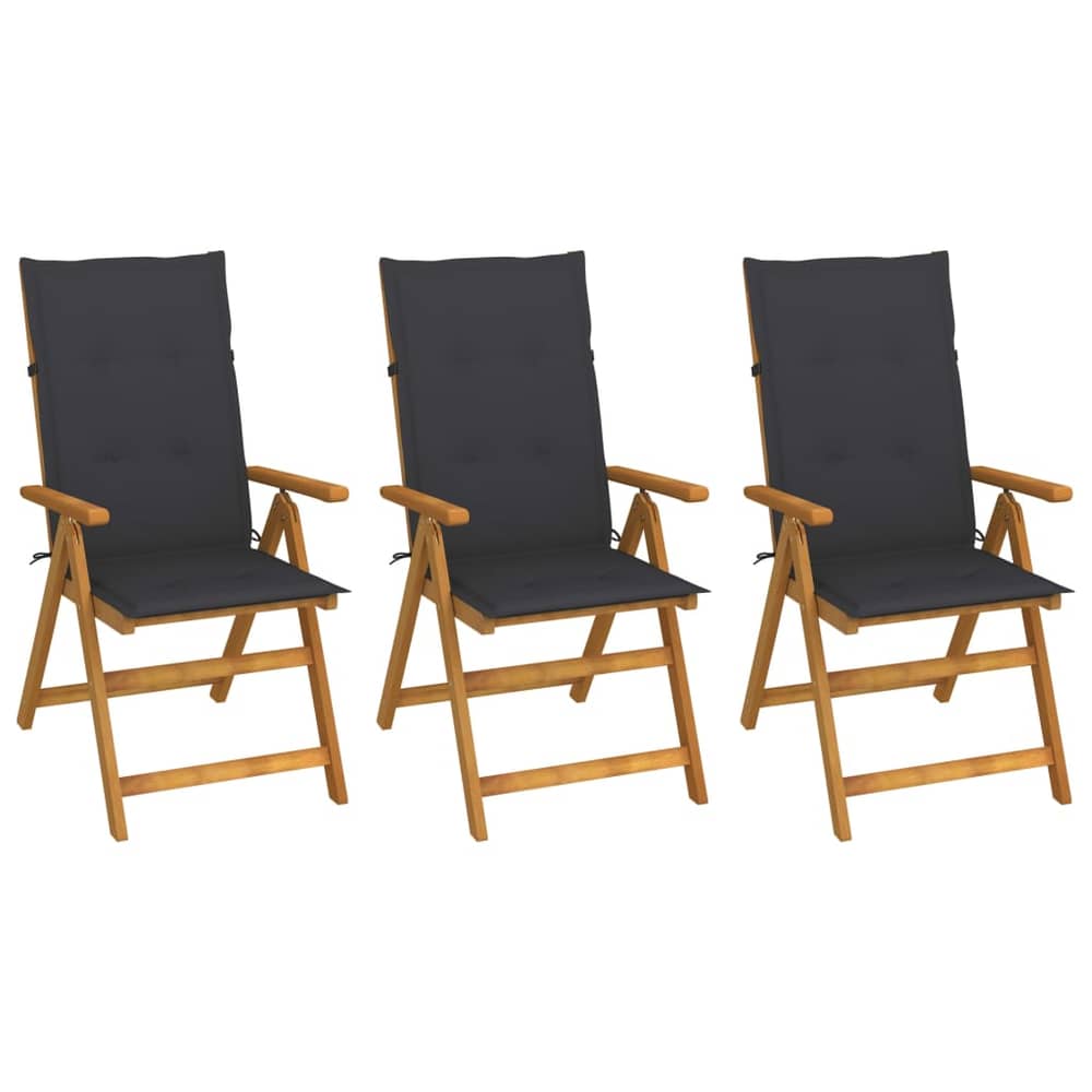 vidaXL Folding Garden Chairs 3 pcs with Cushions Solid Acacia Wood vidaXL Folding Garden Chairs 3 pcs with Cushions Solid Acacia Wood