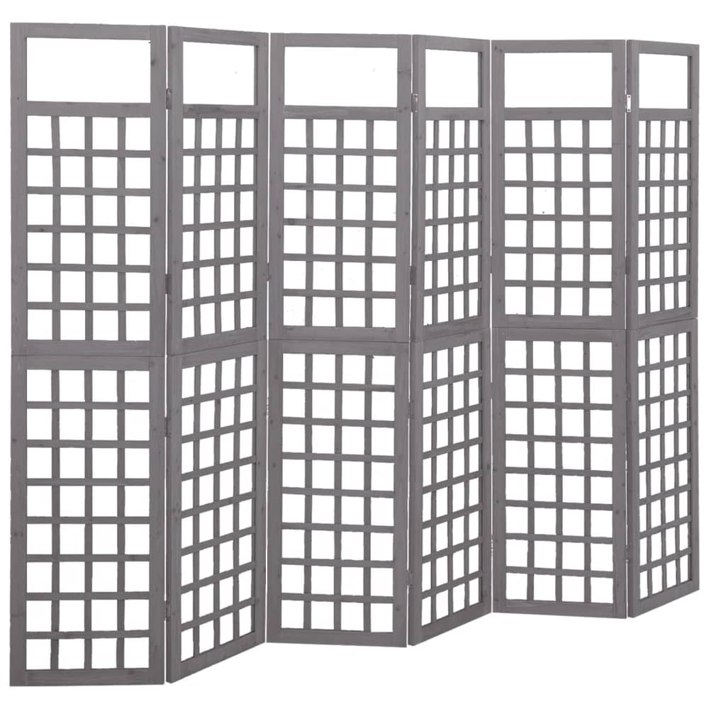 Vidaxl 6-panel Room Divider/trellis Solid Fir Wood Grey 242.5x180 Cm