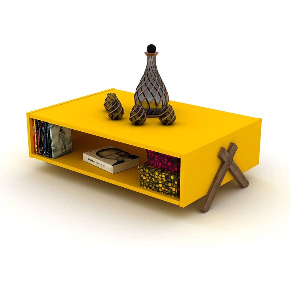 Home Canvas Kipp Coffee table Modern Living Room (Walnut-Yellow) Home Canvas Kipp Coffee table Modern Living Room (Walnut-Yellow)