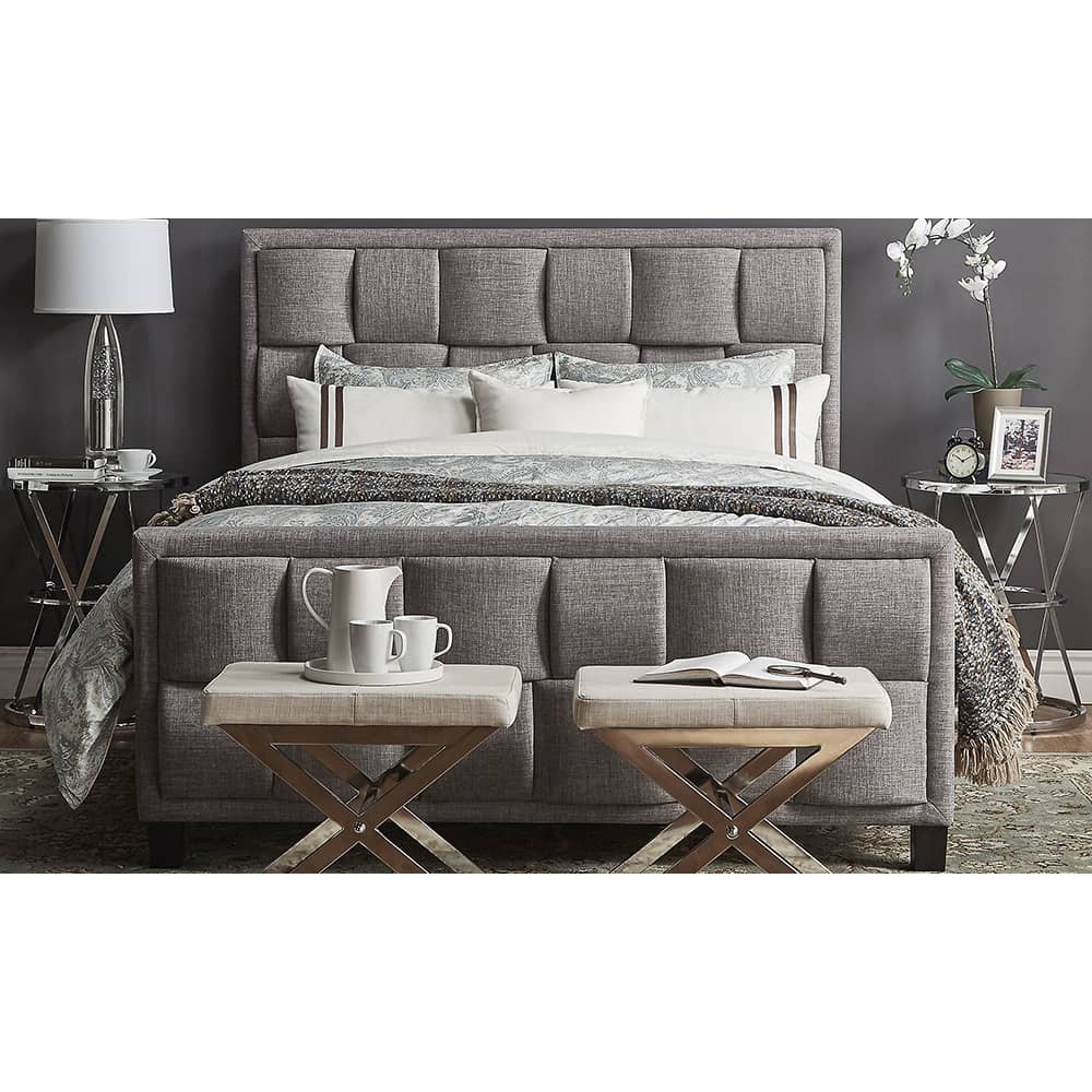 Upholstered Cotton and Polyester Bed Frame Queen with Mattress Grey Upholstered Cotton and Polyester Bed Frame Queen with Mattress Grey