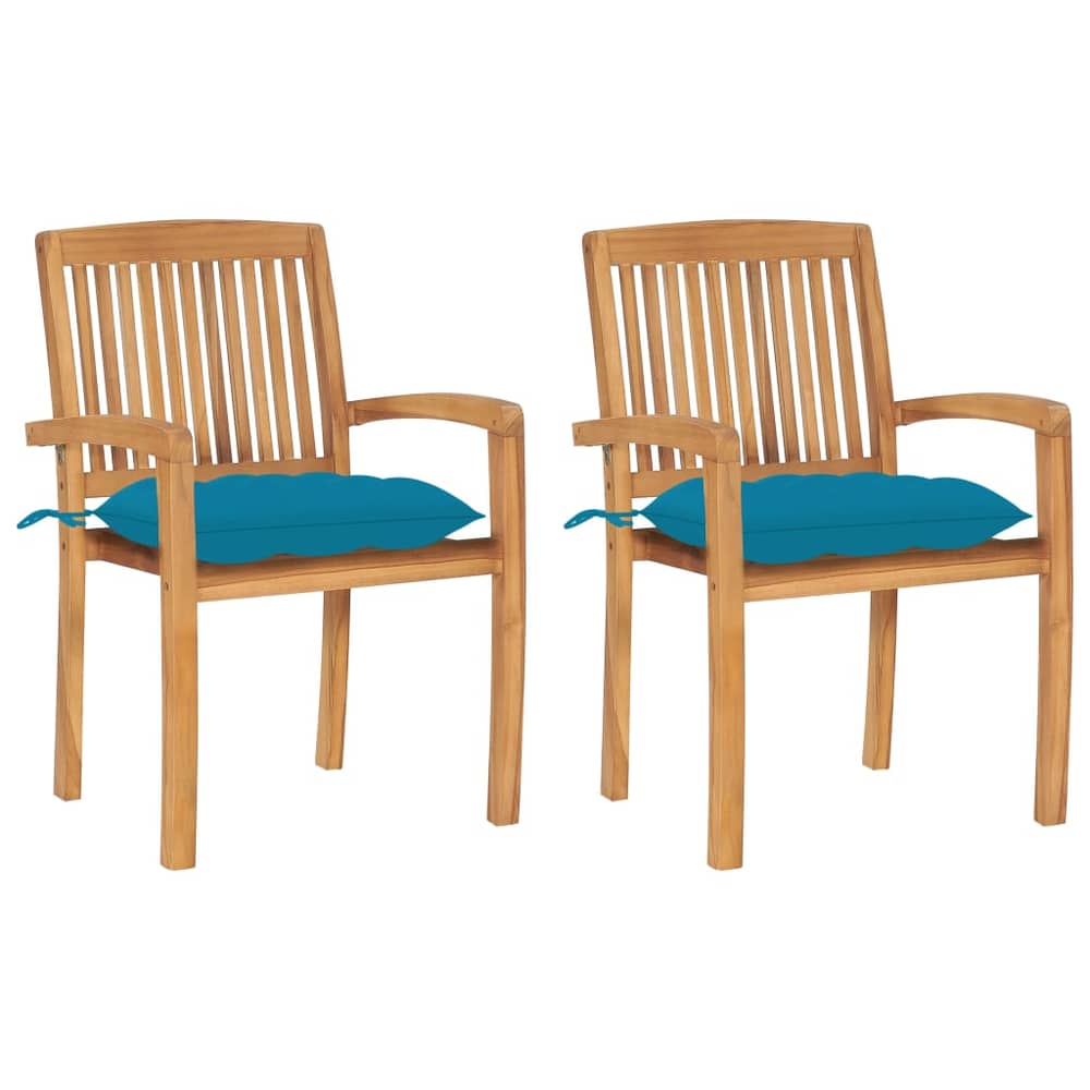 vidaXL Garden Chairs 2 pcs with Light Blue Cushions Solid Teak Wood vidaXL Garden Chairs 2 pcs with Light Blue Cushions Solid Teak Wood
