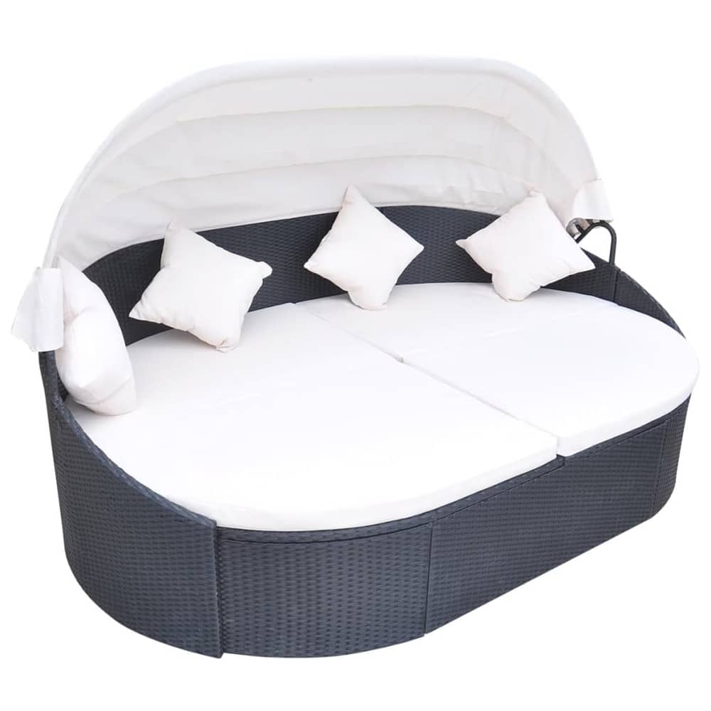 Vidaxl Outdoor Lounge Bed With Canopy Poly Rattan Black Vidaxl Outdoor Lounge Bed With Canopy Poly Rattan Black