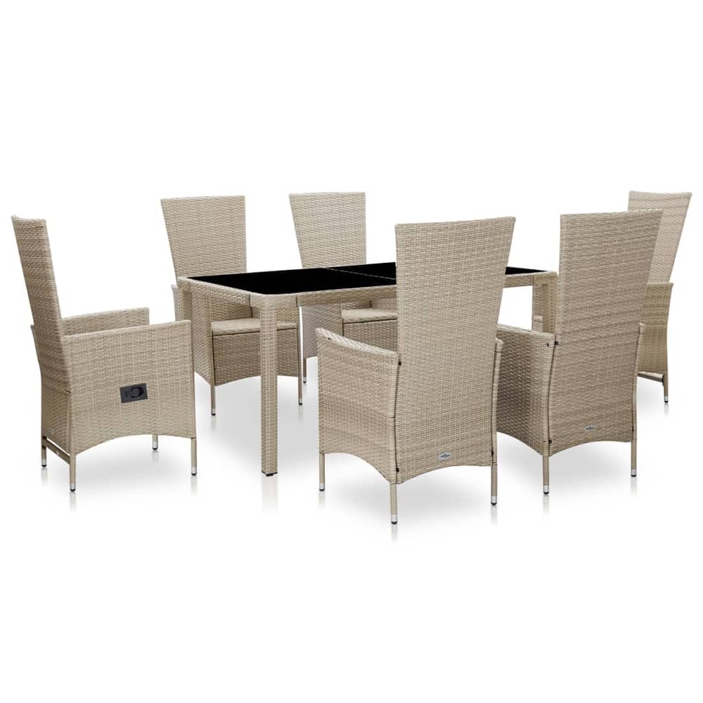 vidaXL 7 Piece Outdoor Dining Set with Cushions Poly Rattan Beige vidaXL 7 Piece Outdoor Dining Set with Cushions Poly Rattan Beige