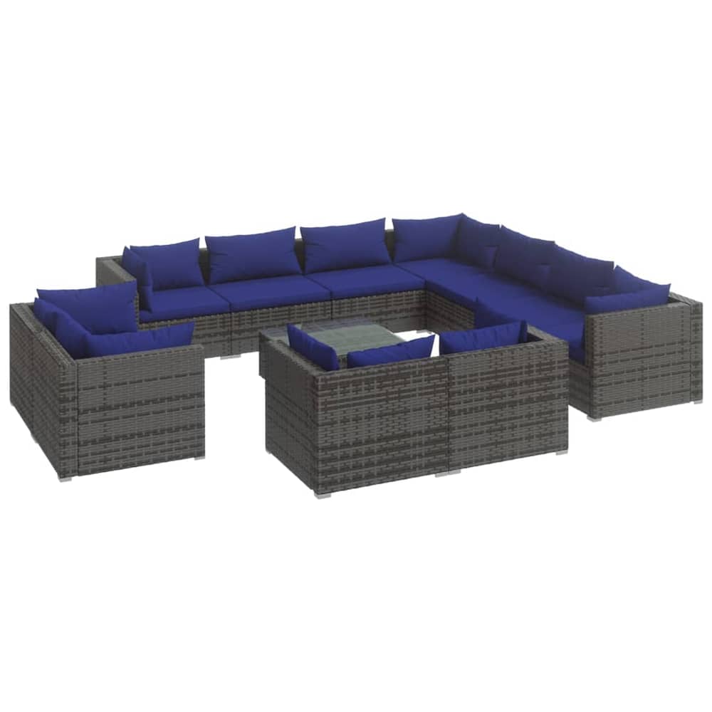 vidaXL 12 Piece Garden Lounge Set with Cushions Grey Poly Rattan vidaXL 12 Piece Garden Lounge Set with Cushions Grey Poly Rattan