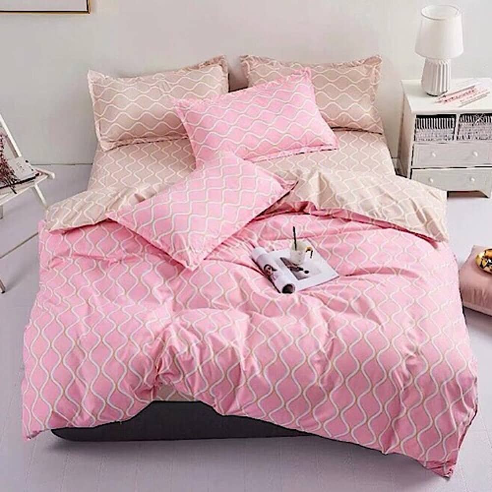 Single Size Pink Geometric Design Bedding Set 4pc