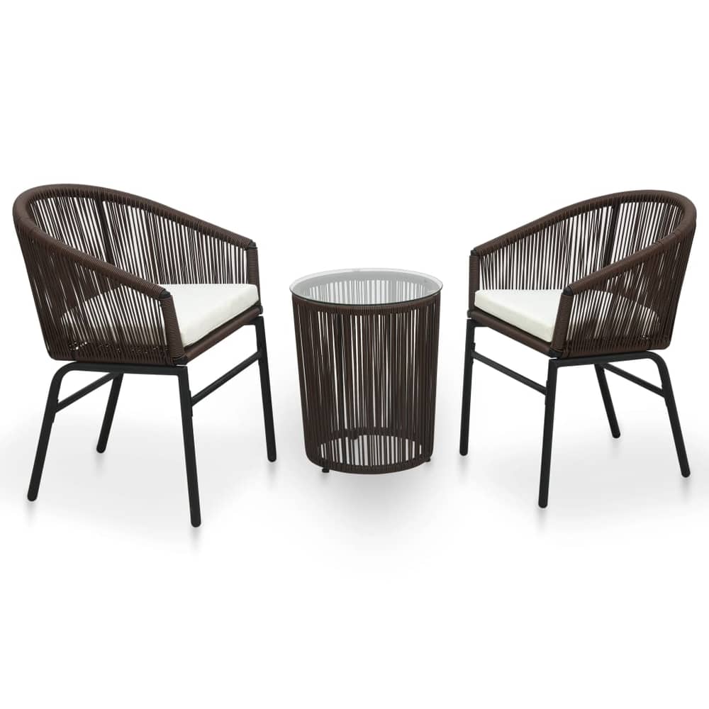Vidaxl 3 Piece Bistro Set With Cushions Pvc Rattan Brown Vidaxl 3 Piece Bistro Set With Cushions Pvc Rattan Brown