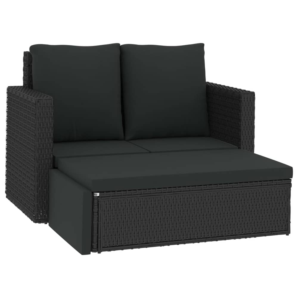 Vidaxl 2 Piece Garden Lounge Set With Cushions Poly Rattan Black Vidaxl 2 Piece Garden Lounge Set With Cushions Poly Rattan Black