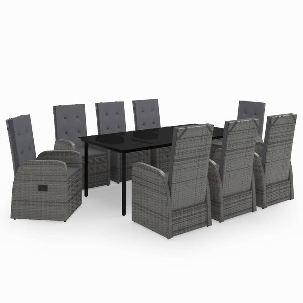 vidaXL 9 Piece Garden Dining Set with Cushions Grey vidaXL 9 Piece Garden Dining Set with Cushions Grey