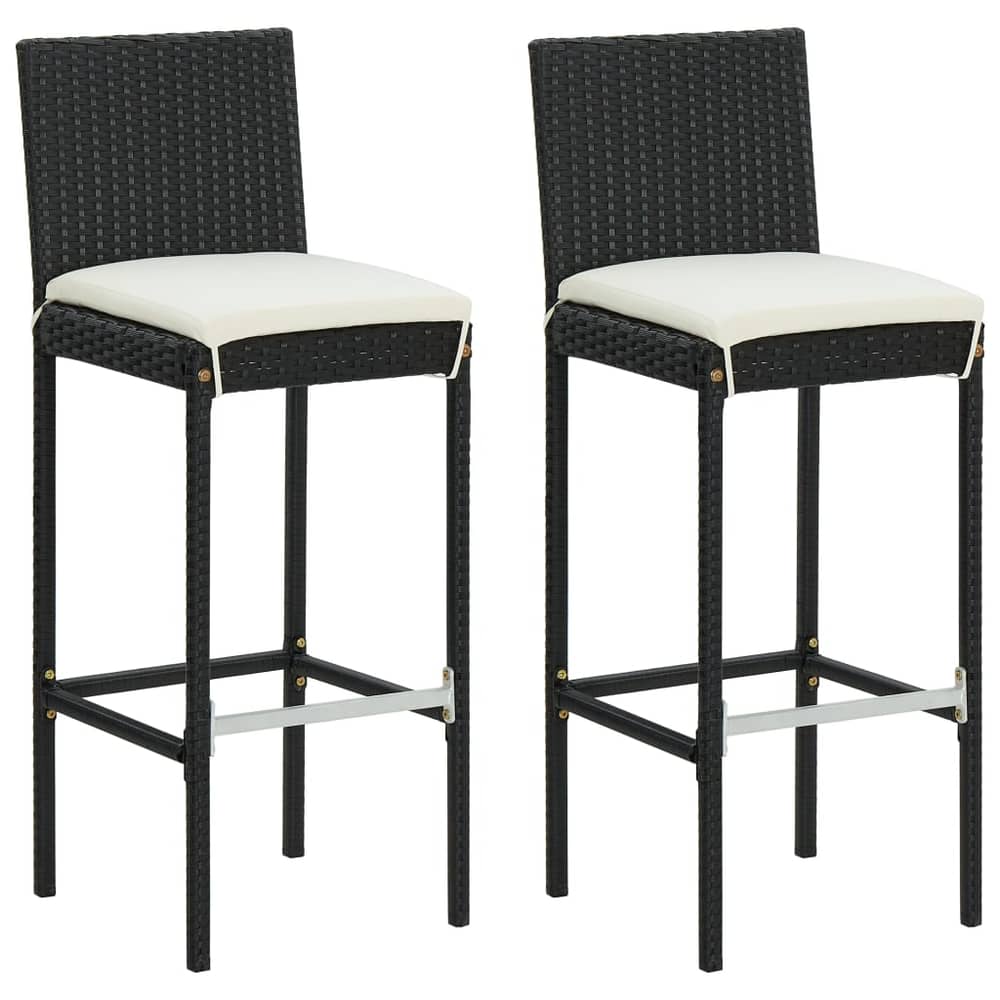 vidaXL Garden Bar Stools with Cushions 2 pcs Black Poly Rattan vidaXL Garden Bar Stools with Cushions 2 pcs Black Poly Rattan