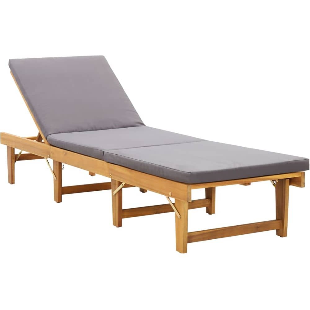 Vidaxl Folding Sun Lounger With Cushion Solid Acacia Wood