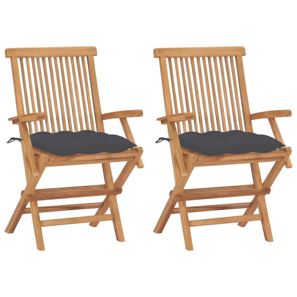 vidaXL Garden Chairs with Anthracite Cushions 2 pcs Solid Teak Wood vidaXL Garden Chairs with Anthracite Cushions 2 pcs Solid Teak Wood