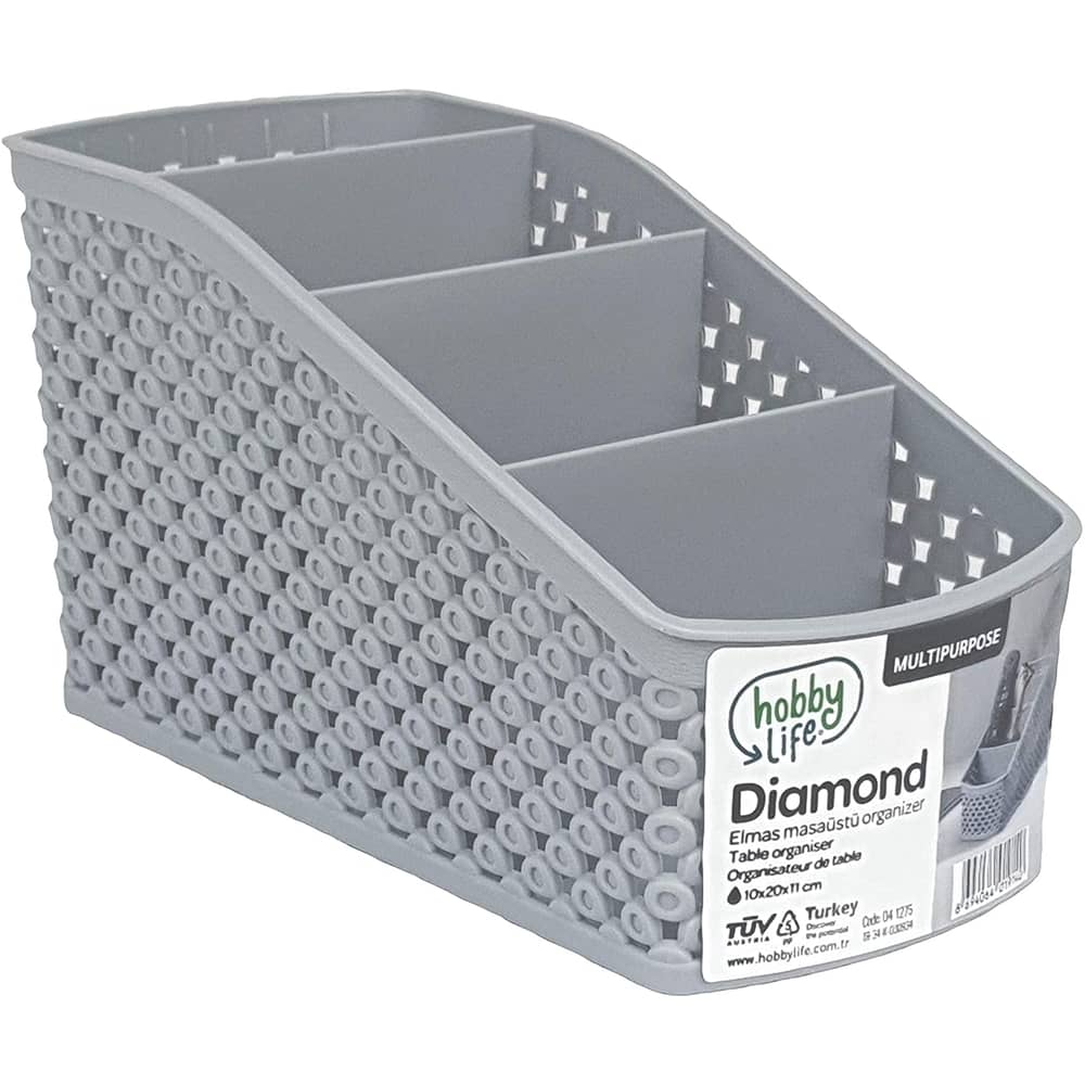 Hobby Life Diamond Design 4-compartments Table Organizer (cool Grey), Home Storage Basket Bins Organizer, Multipurpose Boxes
