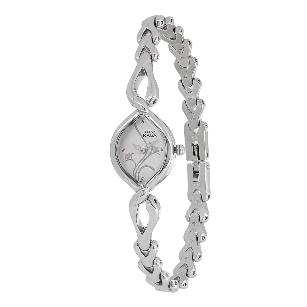 Titan 2455SM01, Womens Watch Raga Collection Analog, White Dial Silver Stainless Band Titan 2455SM01, Womens Watch Raga Collection Analog, White Dial Silver Stainless Band