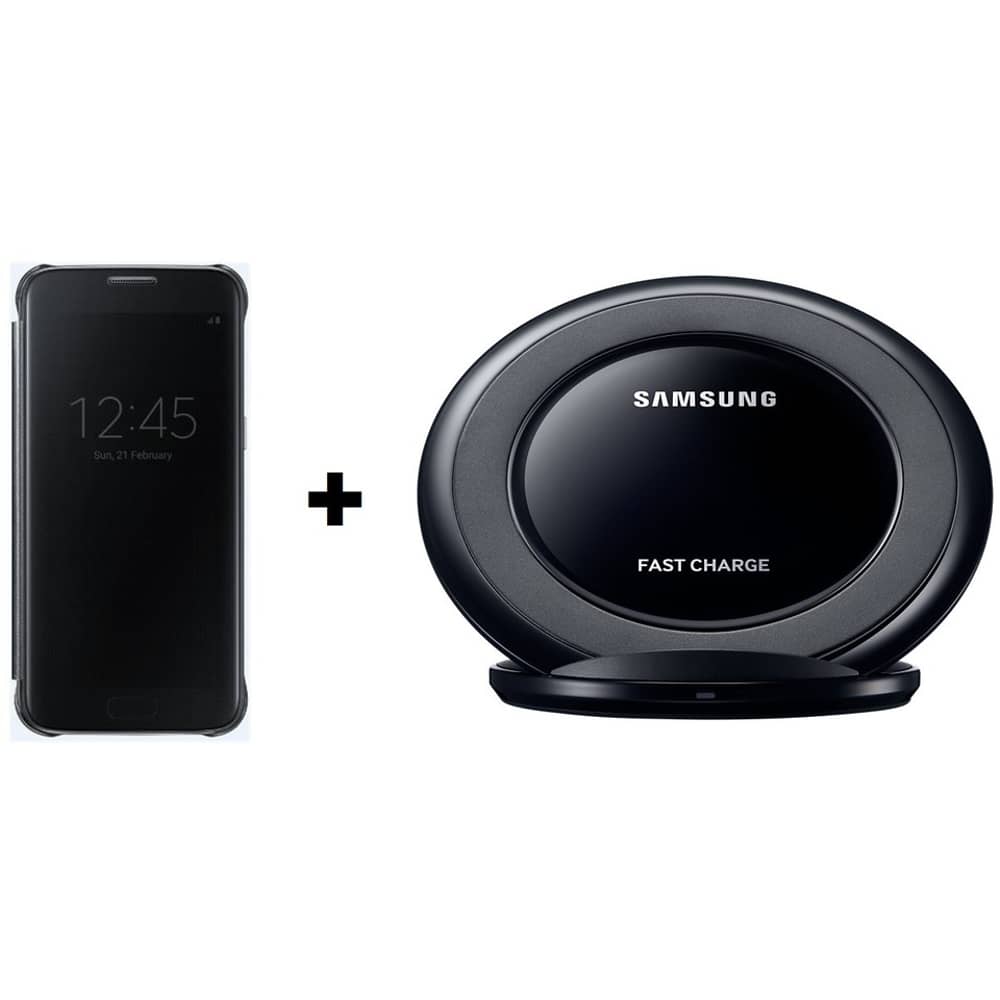 Samsung EFZG935CBEGAE Clear View Cover Black For Galaxy S7 Edge + EP-NG930BBEGAE Universal Wireless Charging Stand Black Samsung EFZG935CBEGAE Clear View Cover Black For Galaxy S7 Edge + EP-NG930BBEGAE Universal Wireless Charging Stand Black
