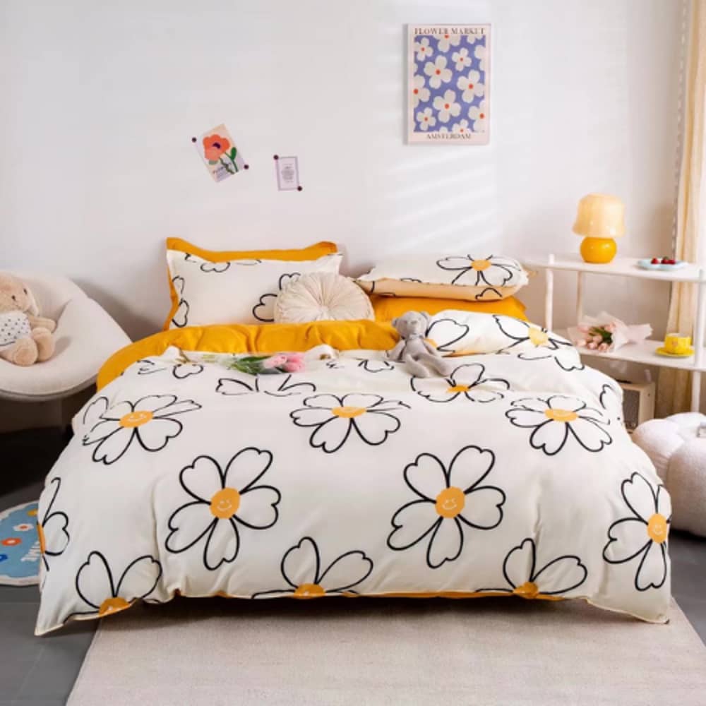 Luna Home Single Size 4 Pieces Bedding Set Without Filler, Lovely Flower Design Luna Home Single Size 4 Pieces Bedding Set Without Filler, Lovely Flower Design