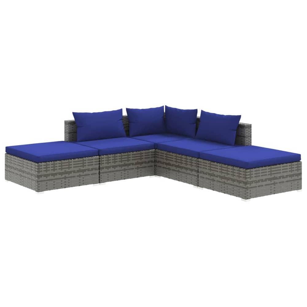 vidaXL 5 Piece Garden Lounge Set with Cushions Poly Rattan Grey vidaXL 5 Piece Garden Lounge Set with Cushions Poly Rattan Grey