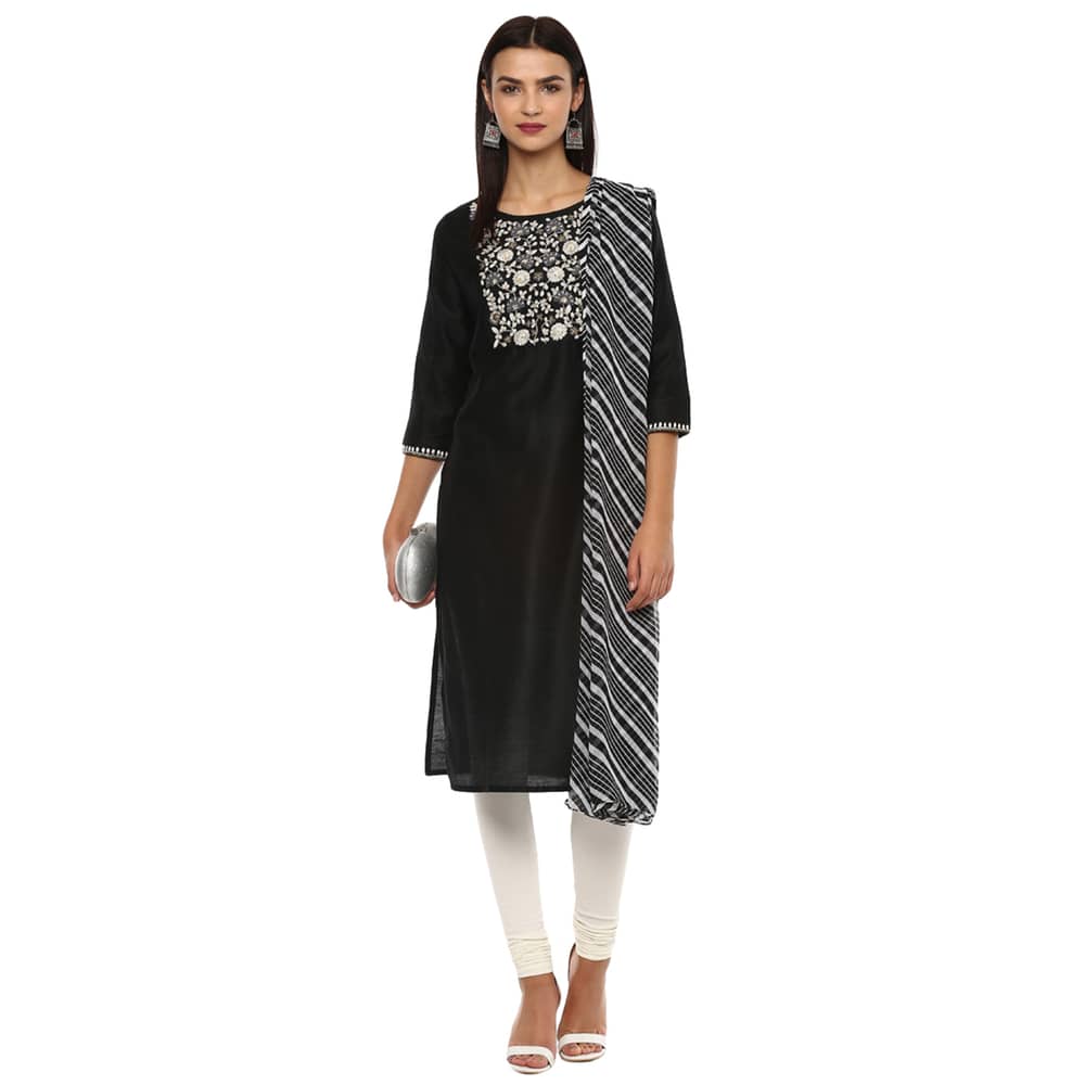 IMARA Black & White Embroidered Kurta Set Size L