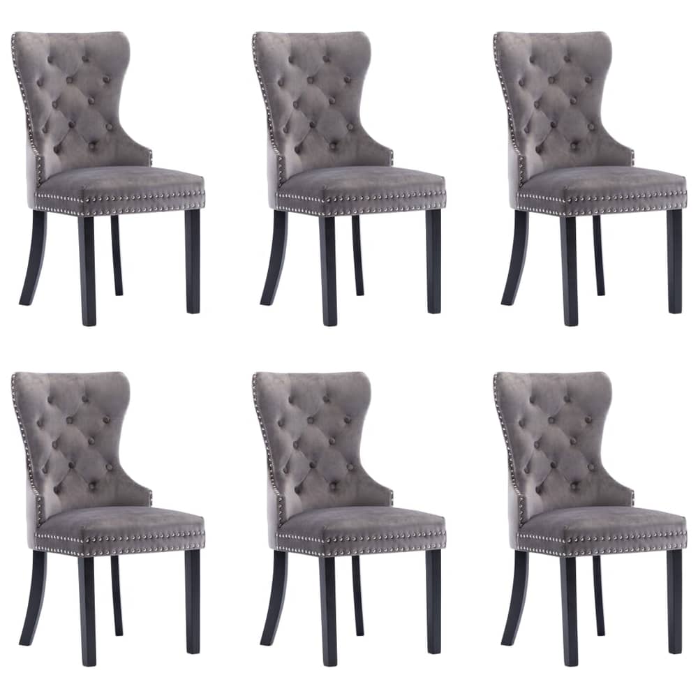 vidaXL Dining Chairs 6 pcs Grey Velvet vidaXL Dining Chairs 6 pcs Grey Velvet
