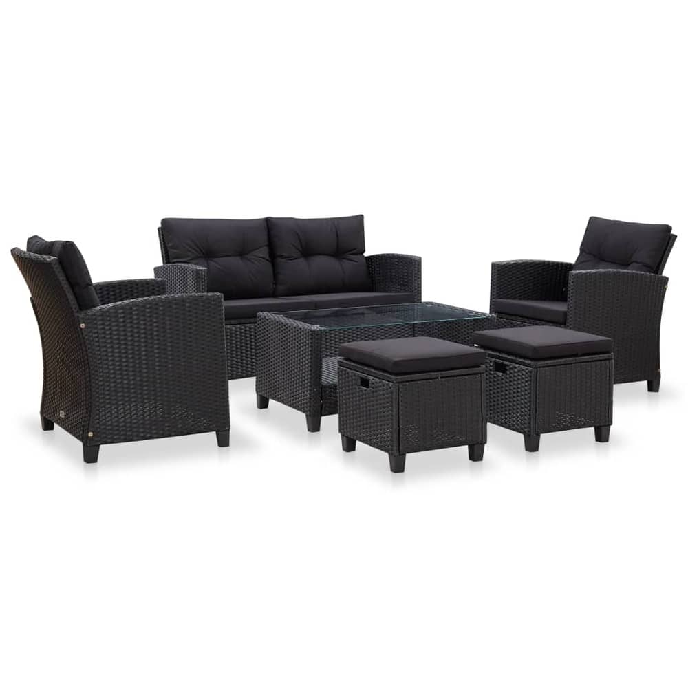 Vidaxl 6 Piece Garden Sofa Set With Cushions Poly Rattan Black Vidaxl 6 Piece Garden Sofa Set With Cushions Poly Rattan Black