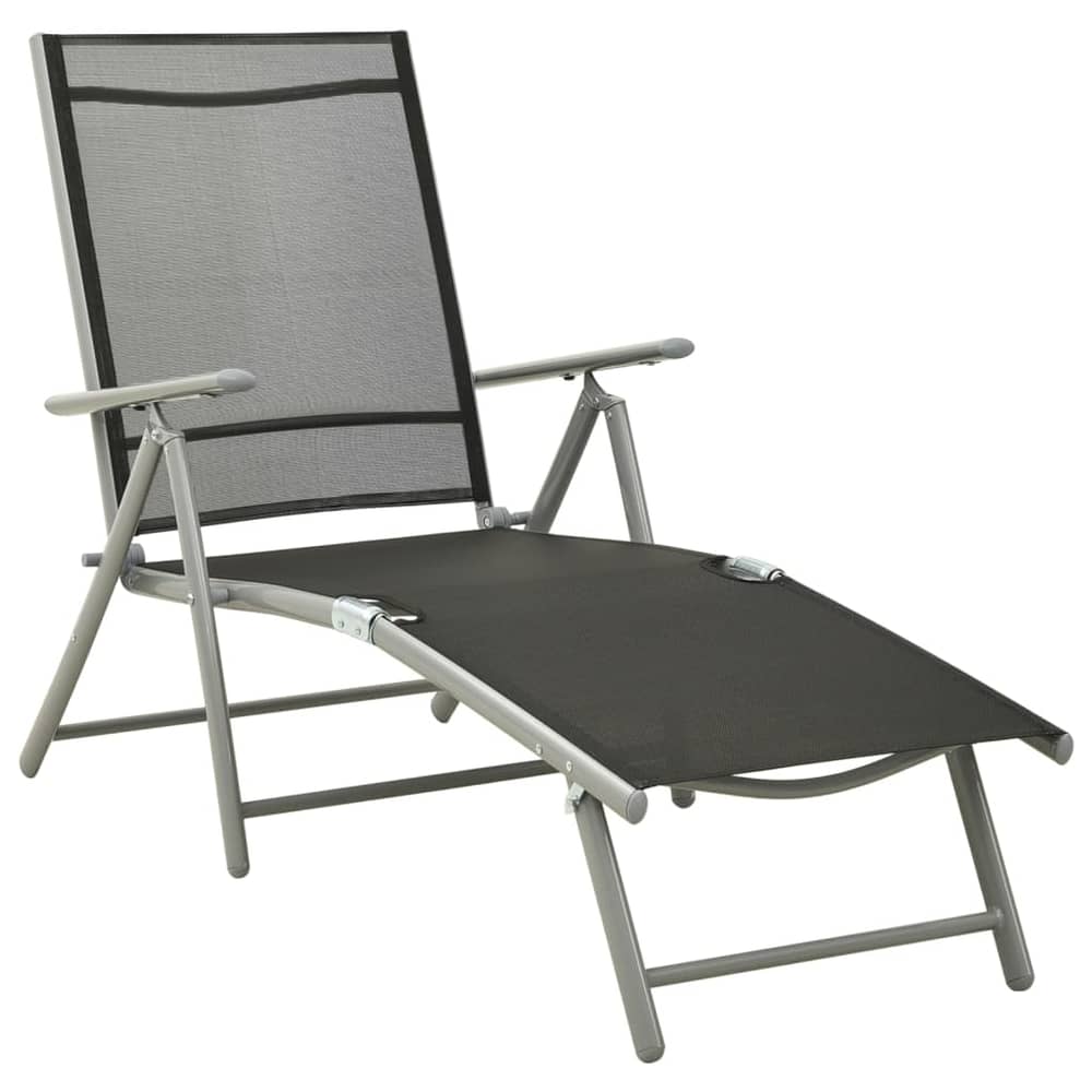 vidaXL Folding Sun Lounger Textilene and Aluminium Black and Silver vidaXL Folding Sun Lounger Textilene and Aluminium Black and Silver
