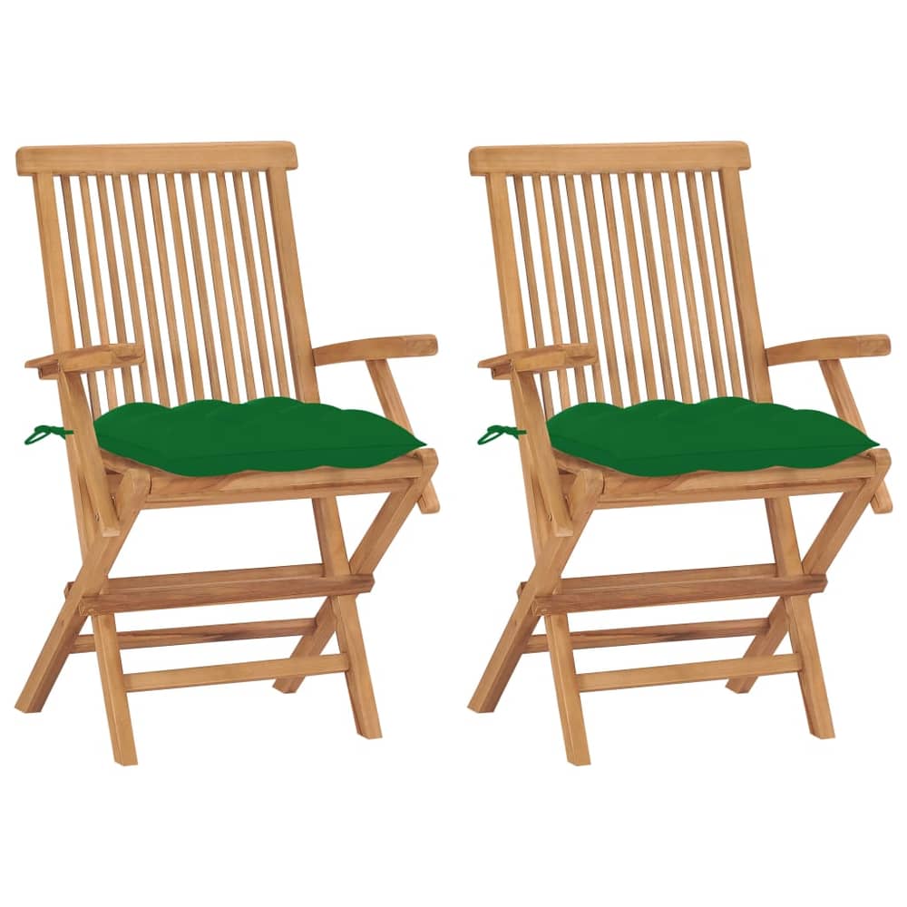 vidaXL Garden Chairs with Green Cushions 2 pcs Solid Teak Wood vidaXL Garden Chairs with Green Cushions 2 pcs Solid Teak Wood