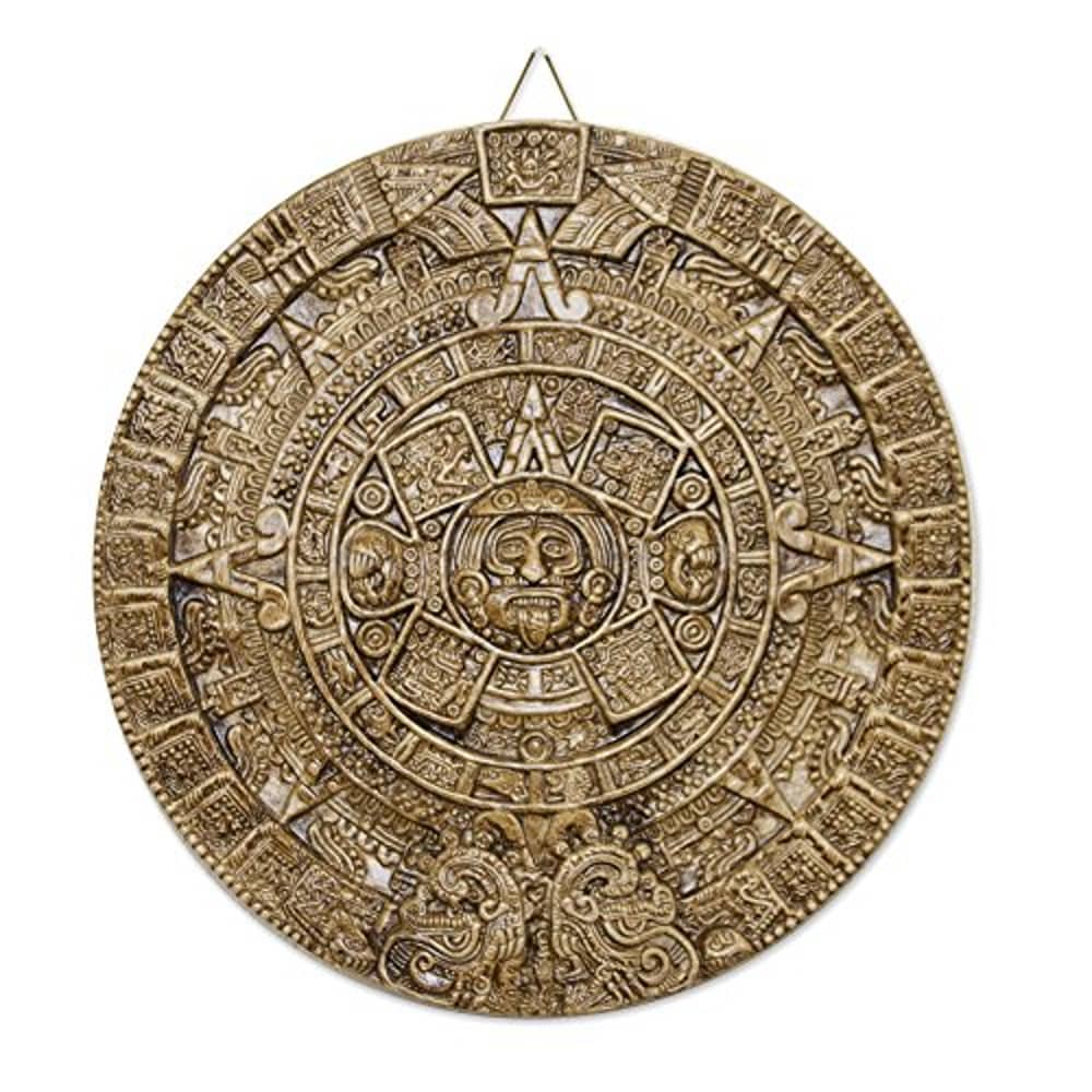Novica Light Brown Archaeological Theme Ceramic Advent Calendar Plaque, Honey Aztec Sun Stone'