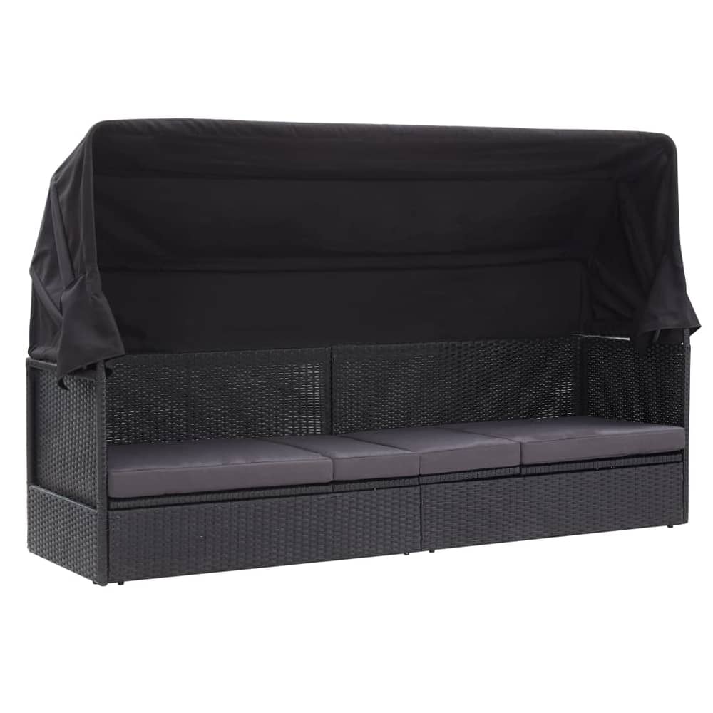 Vidaxl Outdoor Sofa Bed With Canopy Poly Rattan Black Vidaxl Outdoor Sofa Bed With Canopy Poly Rattan Black