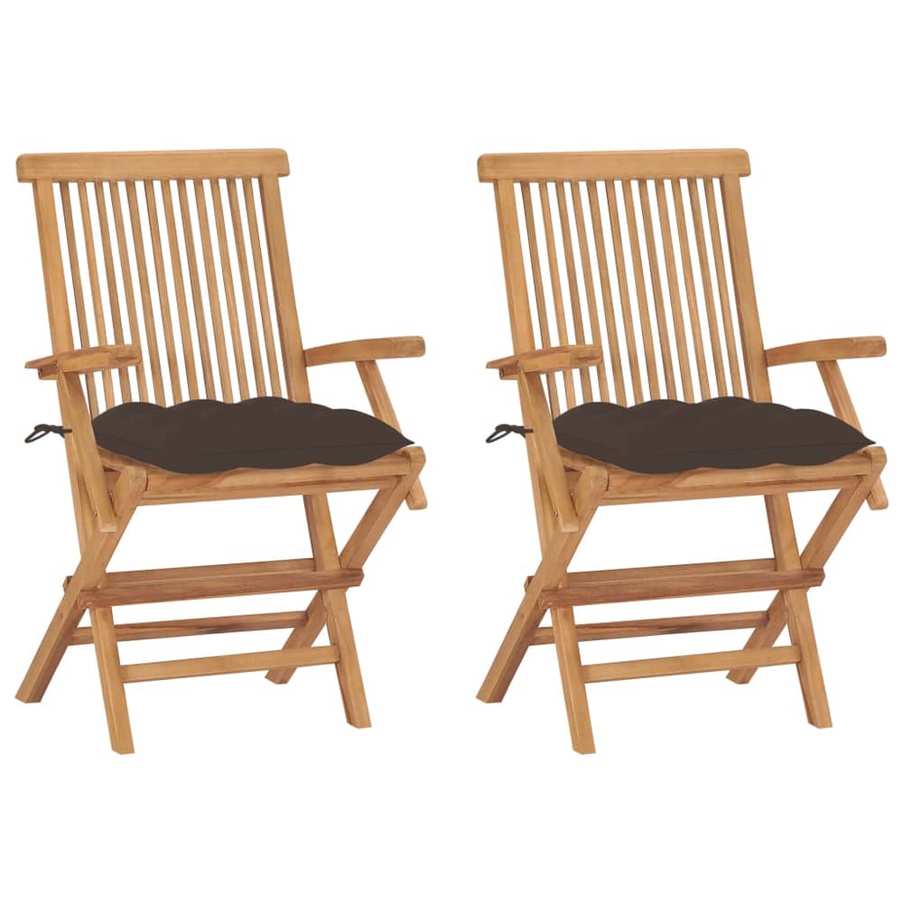 vidaXL Garden Chairs with Taupe Cushions 2 pcs Solid Teak Wood vidaXL Garden Chairs with Taupe Cushions 2 pcs Solid Teak Wood